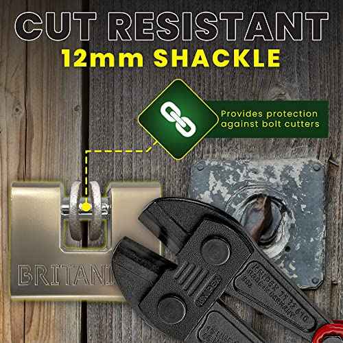 Britanium¢ç BRP74 [Armoured] High Security Padlock - [Anti Drill Cylinder] - Heavy Duty Lock for Storage Unit with 0.67¡± Shackle Clearance, Motorbike, Shed & Garage Silver
