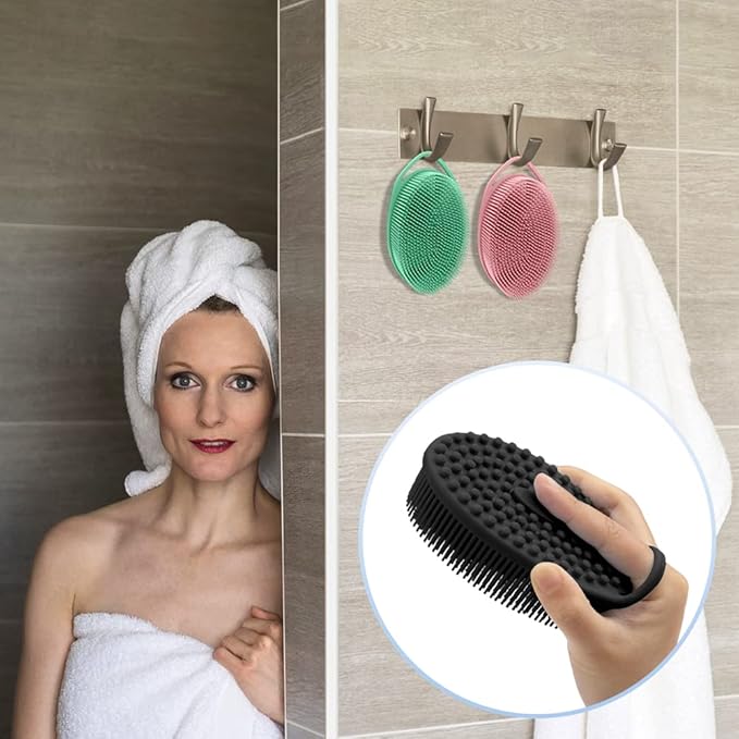 3 Pack Silicone Body Scrubber, Soft Silicone Loofah, Exfoliating Body Scrubber Fit for Sensitive and All Kinds of Skin, Rapid Foaming, Clean and Sanitary