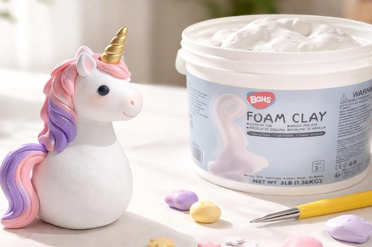 BOHS Foam Clay Pro - 3 lbs Bucket, Air Dry, No Cracks, No Stains - Modeling Clay for Adult Arts & Crafts Projects, Cosplay Items, Figurines - Age 3 Years & up