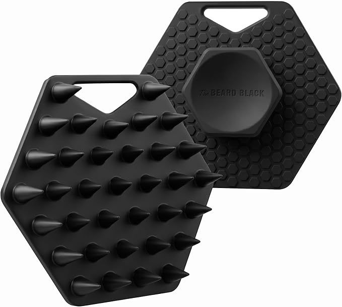 The BEARD BLACK Silicone Beard Scrubber - Deep Cleansing Beard Brush for Men - Manual Exfoliating Face Scrubber for Beardruff & Flake Removal - Soft Touch Grooming Tool for Shower & Travel