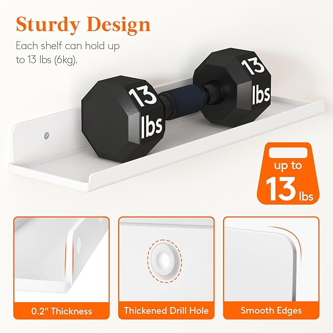 Lifewit Floating Shelves for Wall, Acrylic Display Shelf Wall Mounted for Figure, Car, Art, Book, 14" Perfume Organizer for Bathroom, Bedroom, Living Room, Nursery, Home Decor, White, 10 Pack