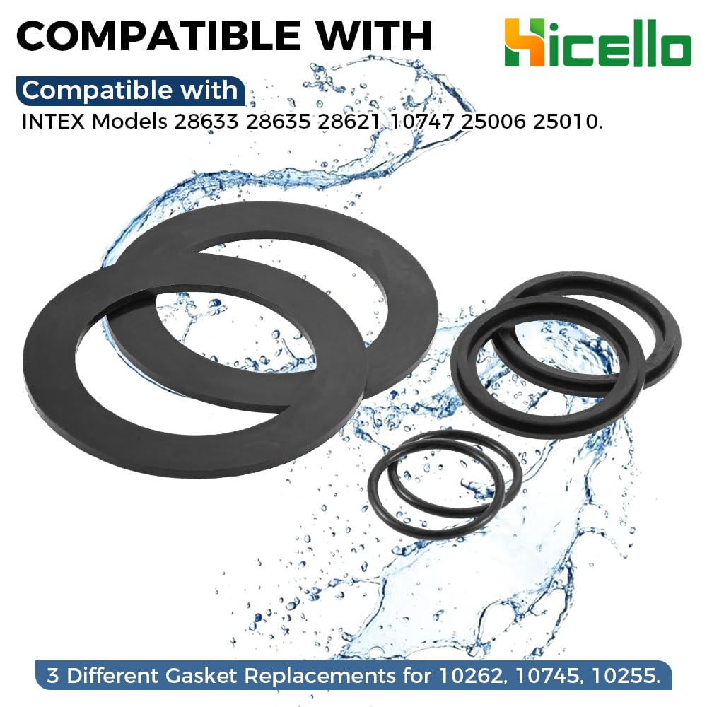 Hicello 25076RP O-Ring Rubber Gasket Washers Kit L-Shape O-Ring for 1.5" Fittings Compatible with Intex Pool Plunger Valves 28633 28635 28621 10747 25006 25010 Replace 10745 10262 10255(8SETs=24PCs)
