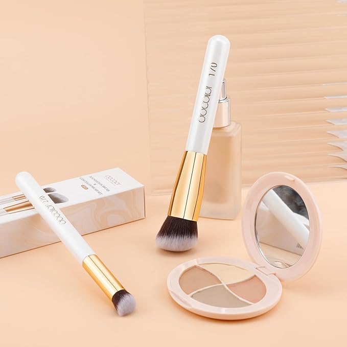 docolor Foundation Brush & 270 Concealer Brush Set, 2PCS Professional Makeup Brushes Angled Kabuki Brush for Flawless Liquid, Cream, Sculpting, Mineral Blending and Buffing