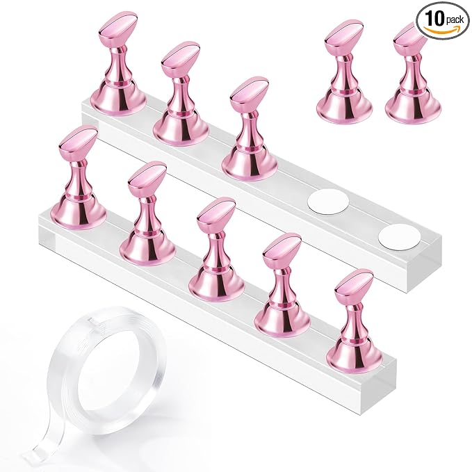 Makartt Nail Stand for Nails Art Display Practice Nail Holder for Painting Nails Stand for False Nail Press On Designs Magnetic Fake Nail Holder with 1M Double-sided Tape For Home DIY Salon Supplies