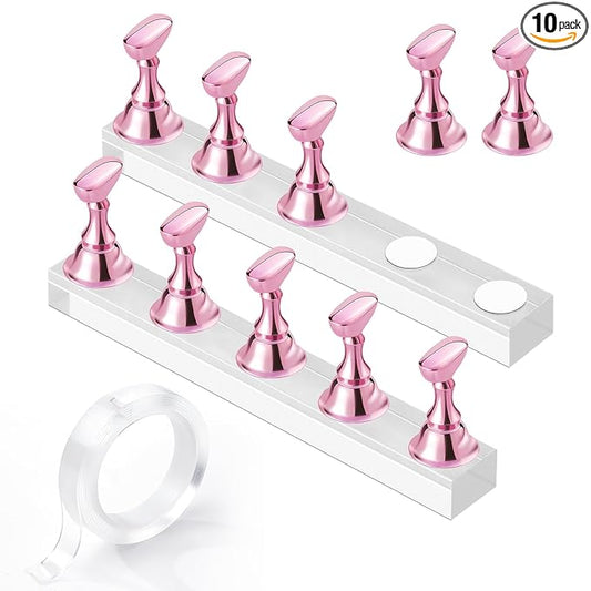 Makartt Nail Stand for Nails Art Display Practice Nail Holder for Painting Nails Stand for False Nail Press On Designs Magnetic Fake Nail Holder with 1M Double-sided Tape For Home DIY Salon Supplies