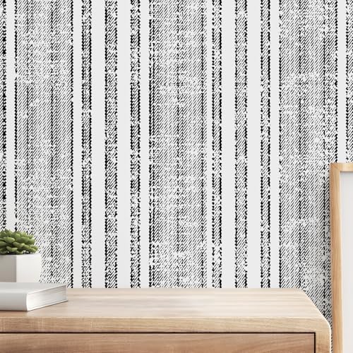 wishFIRE Modern Peel and Stick Wallpaper 17.3" x 120" Contact Paper Black and White Stripe Wall Paper Self Adhesive Removable Wallpaper for Bedroom Cabinets Dresser