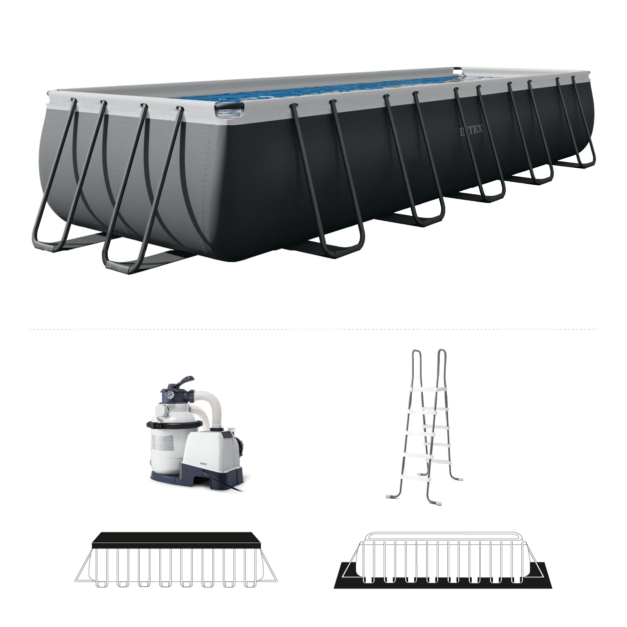 INTEX 26357MZ 20ft x 10ft x 52in Ultra XTR Deluxe Rectangular Above Ground Swimming Pool Set, Includes 1500 GPH Sand Filter Pump, SuperTough Puncture Resistant, Rust Resistant, Easy to Assemble