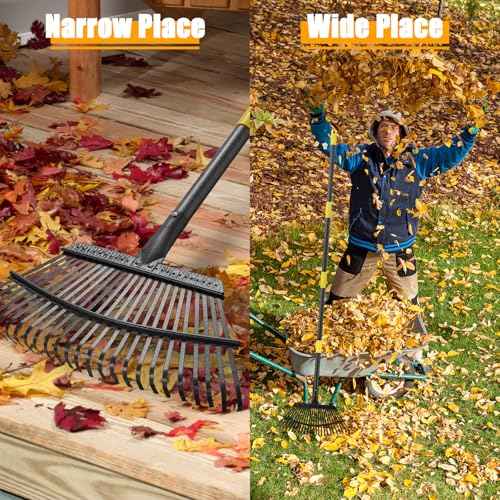 65" Leaf Rake for Gardening Adjustable Long Handle with 25 Metal Tines 18" Wide Leaf Rakes Yard Thatchibng Rake for Picking Leaves,Grass Clippings Garbage