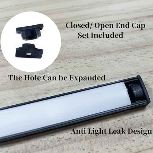 20-Pack 3.28FT Pre-Drilled Countersunk Hole LED Strip U Channel Diffuser, Matte Black Flush Mounted Under Cabinet Tape Light Aluminum Low Profile with Milky Cover (20, 3.28FT)