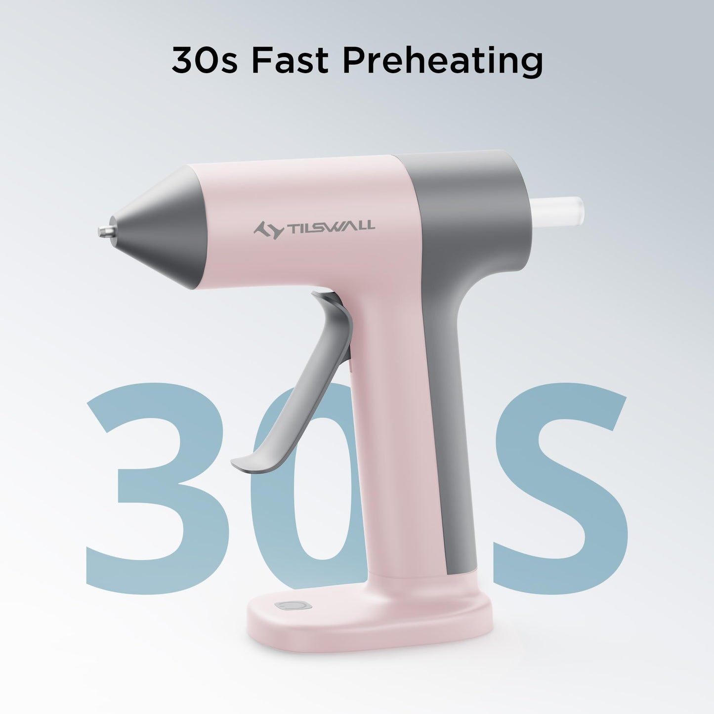 Tilswall Cordless Hot Glue Gun, 30s Fast Preheating with 2Ah Built-in Battery, Hot Melt Glue Gun with 20pcs Premius Glue Sticks, Smart Power-Off, USB-C Inputs Suitable for DIY Craft, Home Repaire Pink