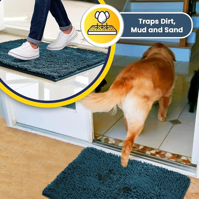 Muddy Mat® | Super Absorbent Door Mat Indoor, Microfiber Quick Dry Chenille Entryway Rug, Non-Slip Front Door Mat, Indoor Mats for Entryway, Machine Washable Pet Rug, Atlantic Blue 24"x36"
