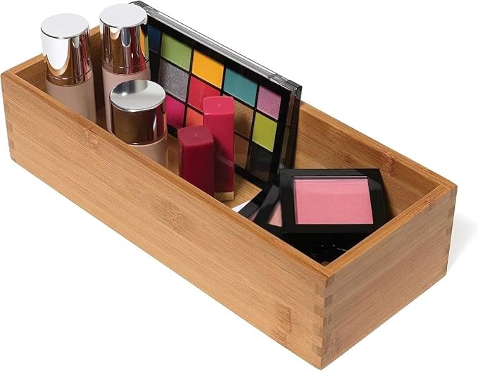Lipper International Bamboo Utensil Holder Storage Box for Cooking Tools, Makeup, or Office Supplies, 5" x 12" x 3"