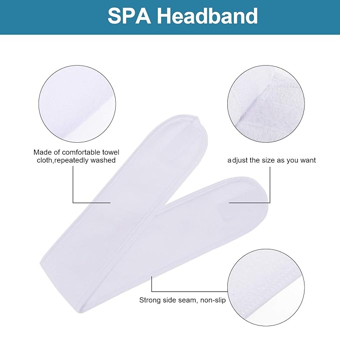 Whaline Spa Facial Headband Head Wrap Terry Cloth Headband 4 Counts Stretch Towel for Bath, Makeup and Sport (White)