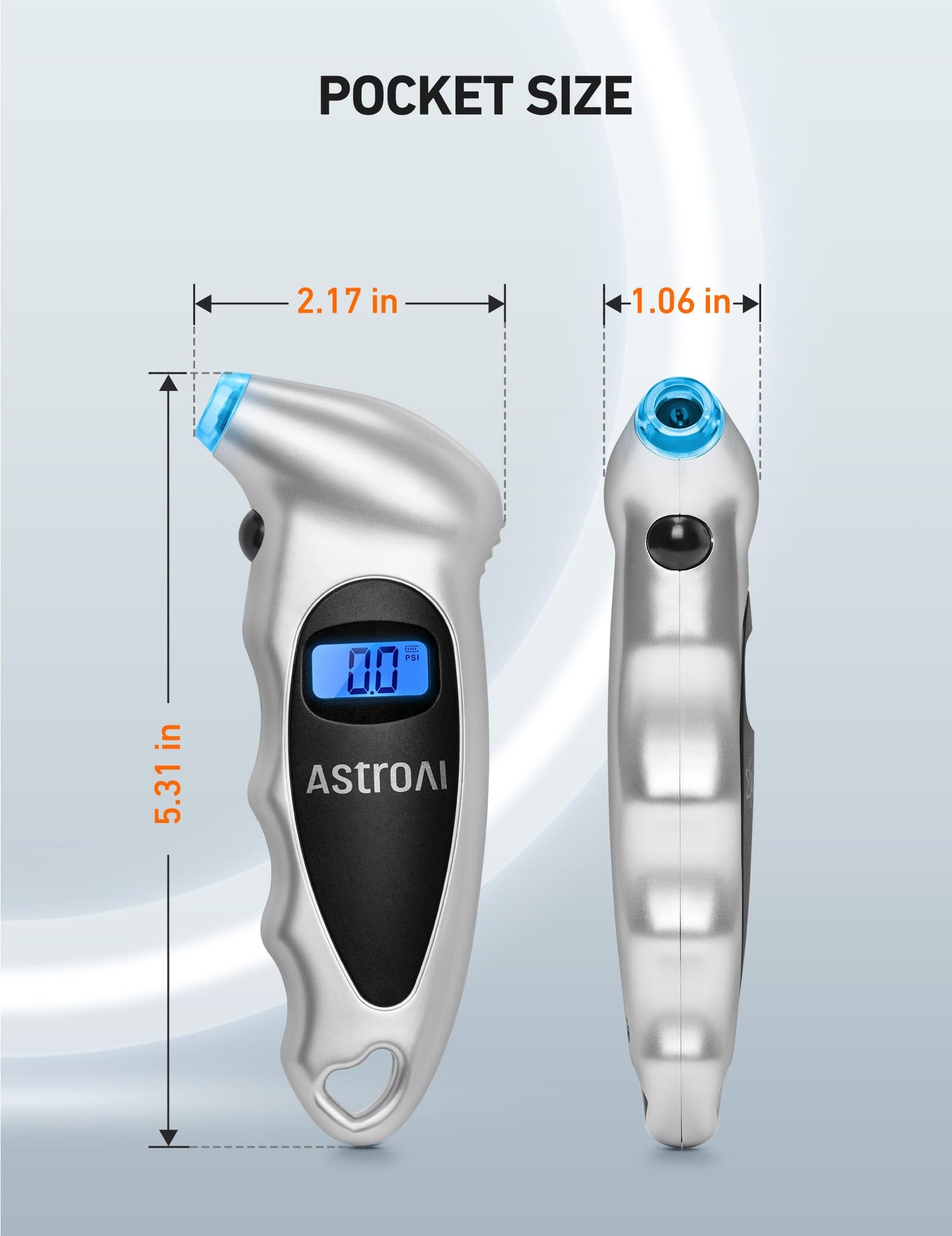 AstroAI Digital Tire Pressure Gauge 0-150PSI Calibrated to ANSI B40.7 +/-1PSI, 4 Units for Car Truck Bicycle with Backlight LCD and Presta Valve Adaptor, Sliver, 2Pack