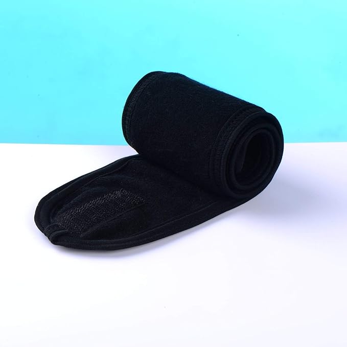 2 Pack Facial Spa Headband with Magic Tape - Terry Cloth Head Wrap for Bath, Makeup, Yoga and Sport, Black