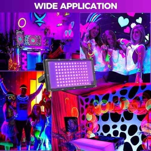 100W LED Black Lights for Glow Party - Waygor UV Blacklight Floodlight 395nm BlackLights Spotlight Purple Black Light Flood Light Fluorescent UV Lights Lamp for Halloween Decor (4 Pack)