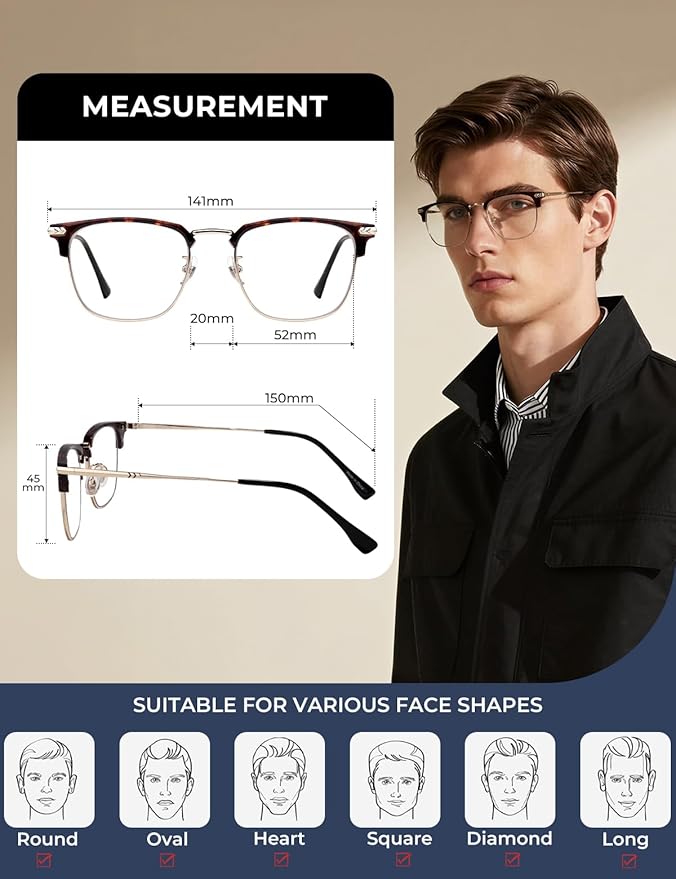ZanyLen Blue Blocker Glasses for Men Metal Browline Computer Gaming Glasses Filter Blue Ray