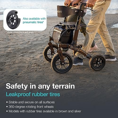 Helavo All Terrain Walker with Puncture-Proof, Flat-Free Solid Rubber Tires, 12" Wheels - Foldable Outdoor Walker for Seniors with Seat, Ergonomic Handles and Extra Padded Backrest
