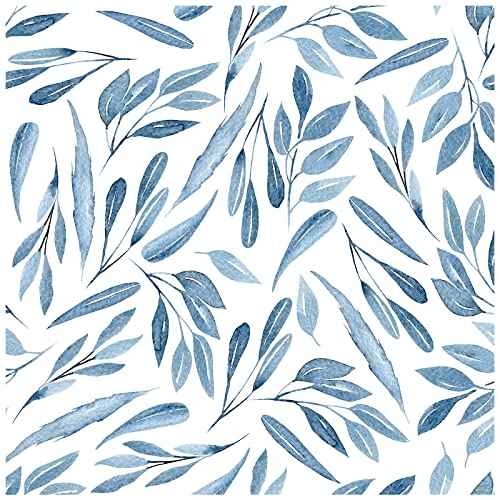 HAOKHOME Blue Wallpaper Peel and Stick Boho Leaves Removable Vinyl Self Adhesive Contact Paper17.7in x 9.8ft
