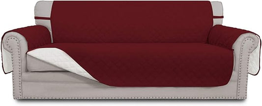 Easy-Going 4 Seater Sofa Slipcover Reversible Sofa Cover Water Resistant Couch Cover with Foam Sticks Elastic Straps Furniture Protector for Pets Children Dog Cat (XX-Large, Christmas Red/Ivory)