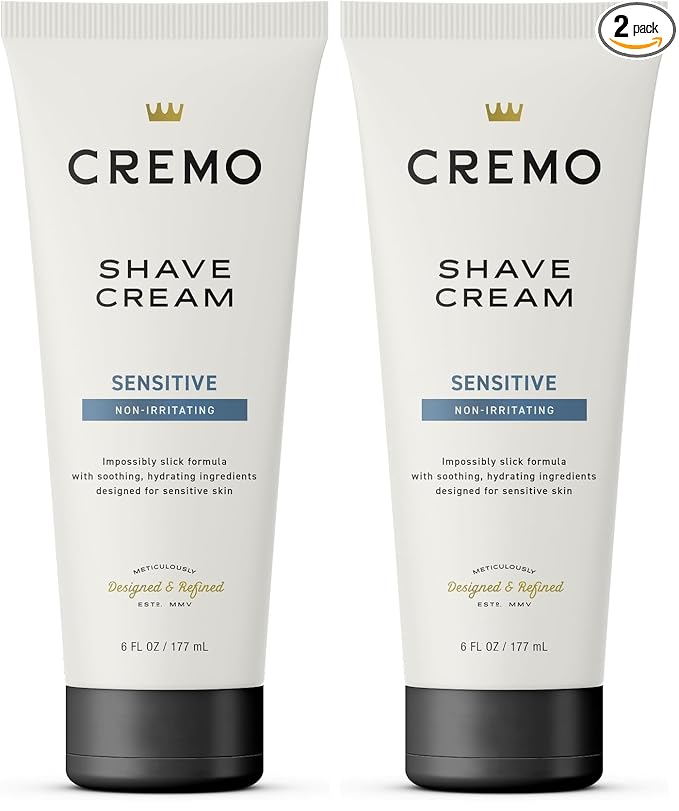 Cremo Sensitive Shave Cream, Astonishingly Superior Ultra-Slick Shaving Cream for Men, Fights Nicks, Cuts and Razor Burn, 6 Fl Oz (Pack of 2)