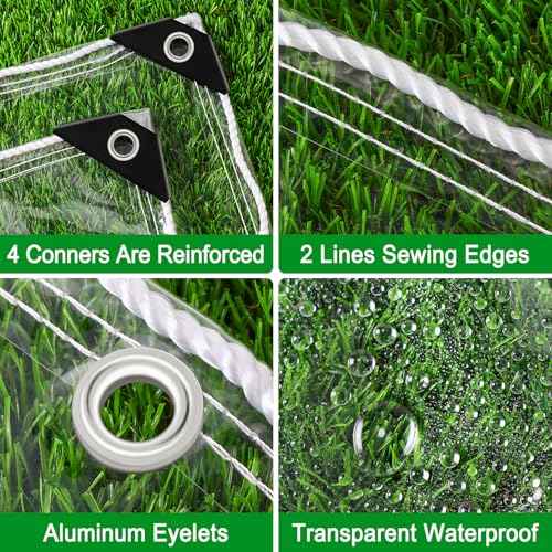Clear Tarps Heavy Duty Waterproof 8x10 Ft, 14Mil PVC Transparent Vinyl Tarpaulin for Home, Clear Tarps with Grommets for Patio, Outdoor Porches, Pavilion Rain Shield, Winter Rainproof Canopy Fabric