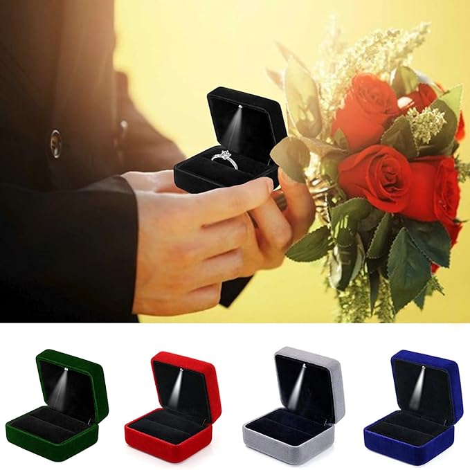 GBYAN Velvet Ring Box with LED Light Jewelry Display Gift Box for Proposal,Engagement, Wedding