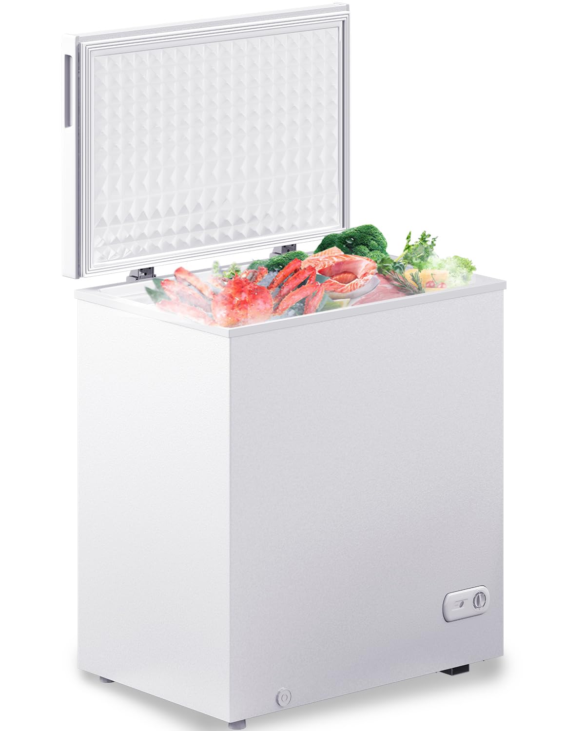 Muhub 7.0 Cubic Feet Chest Freezer, White Deep Freezer with Removable Baskets, Free Standing Top Open Door Compact Freezer with Adjustable Temperature (7.0 Cu.Ft)