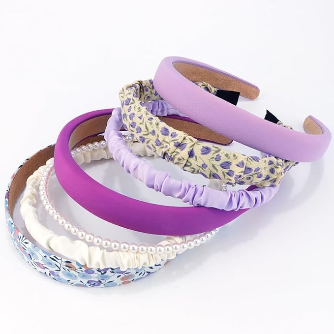 AHONEY 7 Pack Headbands for Girls Women Headbands Trendy Non Slip Hairbands Cute Hair Accessories Multi-style Pearl Headband Pack Diademas Para Mujer (Purple)