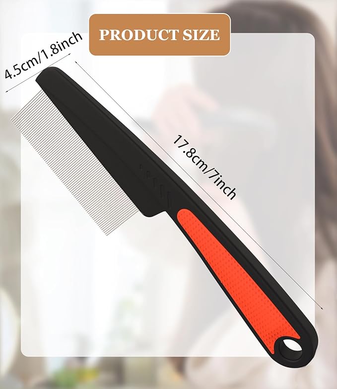 Dandruff Comb Fine Tooth Scalp Detox Comb Lice for Women, Men & Kids Stainless Steel Scalp Detoxing, Sweep & Massage Hair Brush Tool for Hair Care (1PC Red)