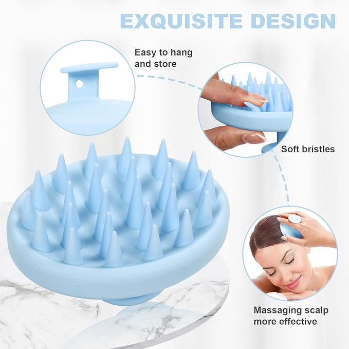 Silicone Scalp Massager, Scalp Scrubber for Hair Growth with Soft Bristles, Scalp Exfoliator Brush Dandruff Removal Shampoo Brush for Wet Dry Scalp Care (Light Blue)