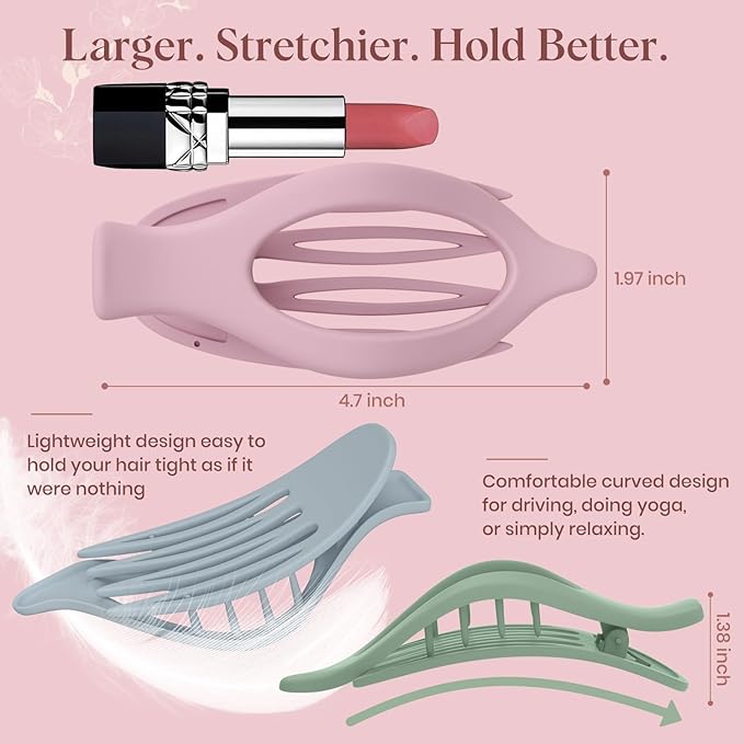 4 PCS Large Flat Hair Clips for Women Girls, French Concord Lay Down Flat Claw Clips for Thick Thin Hair, Comfortable Curved Hair Clip, Matte Non-slip Strong Hold Hair Accessories, Colorful