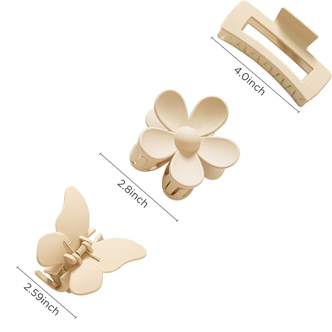 6PCS Hair Clips for Women, Flower Claw Clips for Thick Hair, Non-Slip Hair Accessories with Multi-Styles, Neutral Colors Hair Claw Clips and Variety Pack, Ideal for Girls