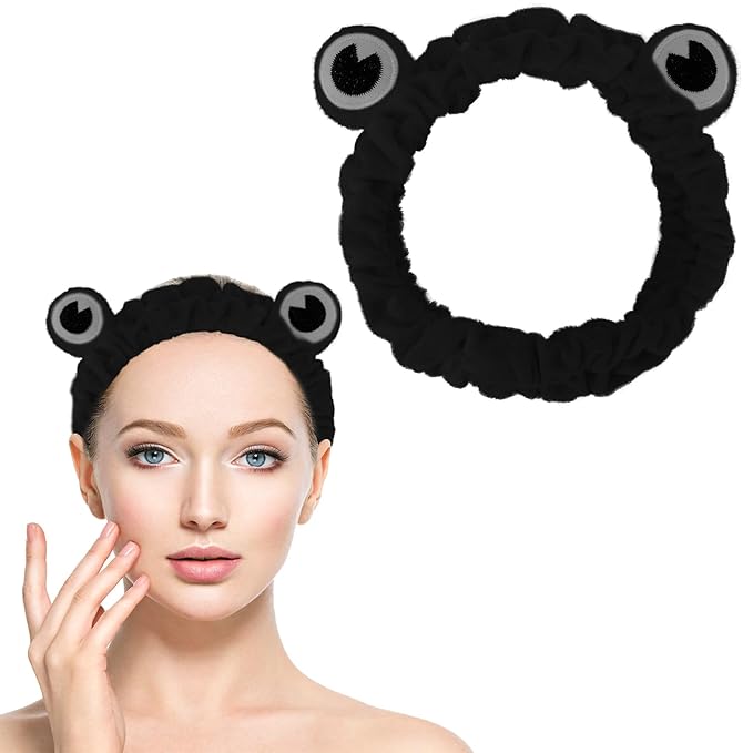 Jowmoy black Frog Eye Elastic Headband - Versatile for Spa, Skincare, Makeup, Face Wash, Fun Gift for Women (1 Pack)