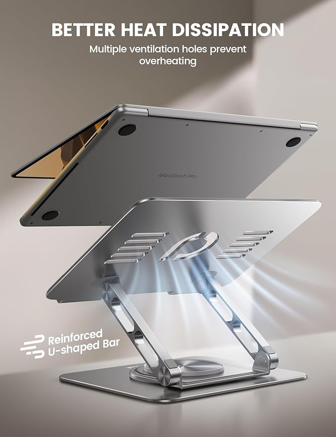 Lamicall Adjustable Laptop Stand for Desk - 360 Rotating Base Ergonomic Computer Stand, Aluminum Laptop Riser for Mothers Day fits MacBook Neo Air Pro, HP, Office Desk Accessories (10-17.3'') -Sliver