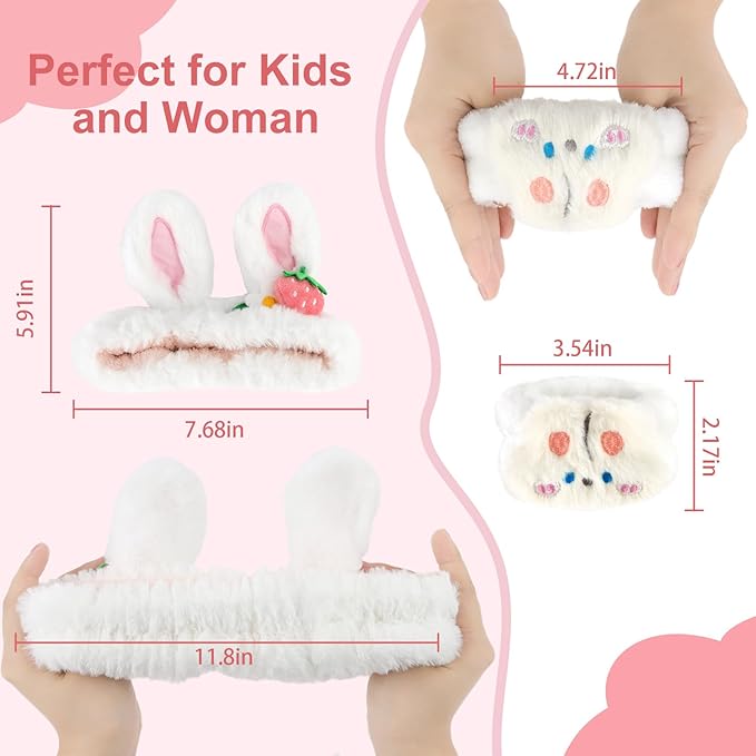CAVETEE 3 Piece Cute Headband Set - Spa Cosmetic Elastic Headband, Wristband for Women, Face Skincare and Shower