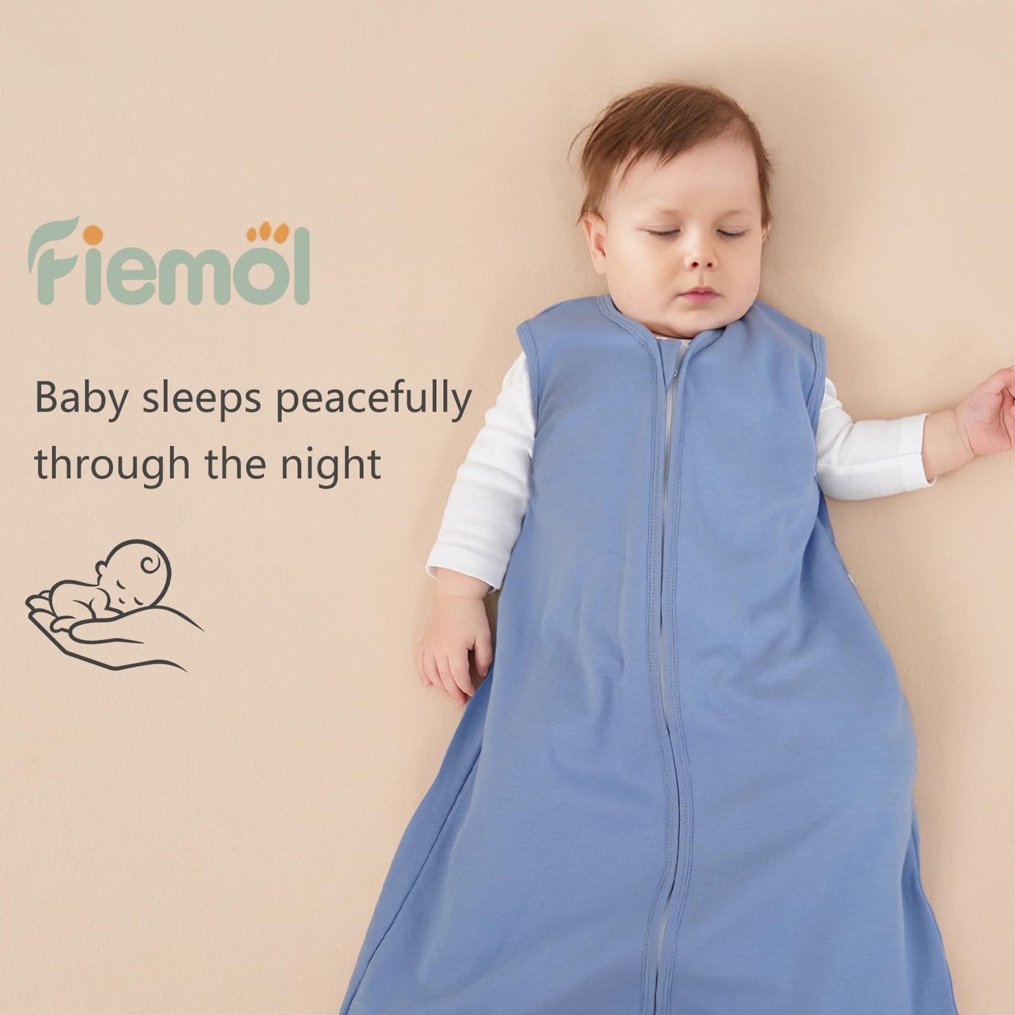 FIEMOL Baby Sleep Sack 12-18 Months, 100% Cotton Sleeping Sack for Newborn and Infant, 3 Pack Baby Wearable Blanket, 0.5 Tog Lightweight Double Zipper Sleep Bag Cyan