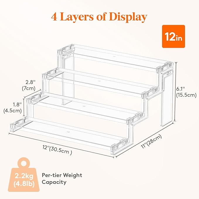 Lifewit Cupcake Stand, Perfume Cologne Organizer, Tool-Free Assembly, Display Riser, Spice Rack, Figurine Holder, Makeup Storage, Room Decor, Party Decorations, Clear, 12″ 4 Tier, 3 Pcs