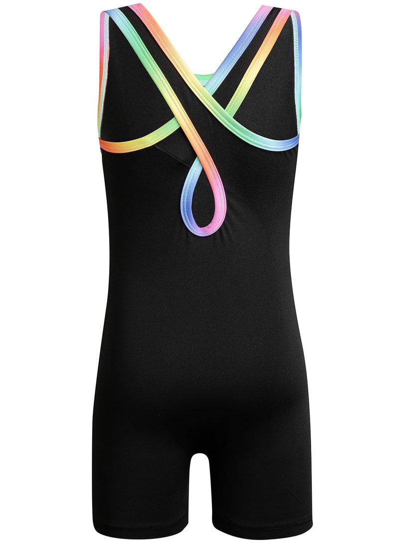 HOZIY Gymnastics Leotards for Girls Size 7-8 Years Black Colorful Rainbow Sequins Biketard Tumbling Outfits Dance Clothes Apparel Sparkly