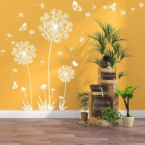 Wall Decals Peel and Stick Wall Stickers Decor Flower Wall Mural for Bedroom Butterfly Dandelion Wall Art Floral Wall Stickers & Murals for Living Room Bathroom Removable Door Sticker