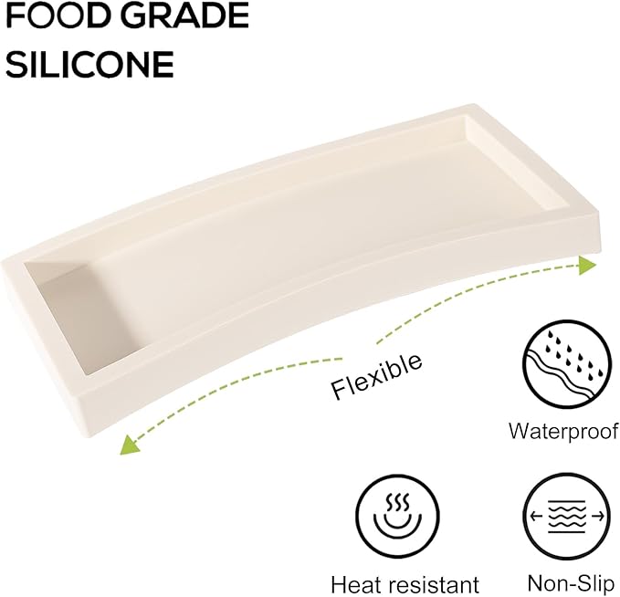 Bathroom Tray, Small Vanity Tray Silicone Soap Dish Sponge Holder Kitchen Sink Organizer Bathroom Accessories for Countertop, Toilet, Shower, Large, Beige