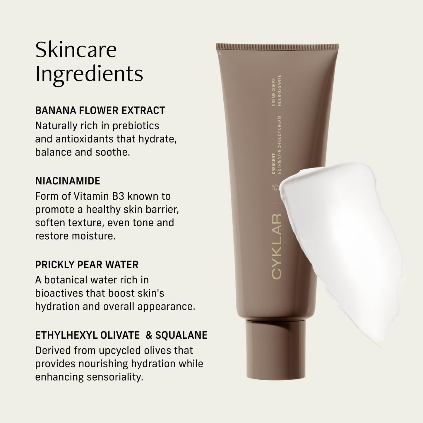 CYKLAR Nutrient Rich Body Cream – Non-Greasy Lotion for 48-Hr Moisture – Squalane, Niacinamide & Banana Flower for Hydration & Skin Barrier Support – Dry Skin Moisturizer 8oz – Crescent