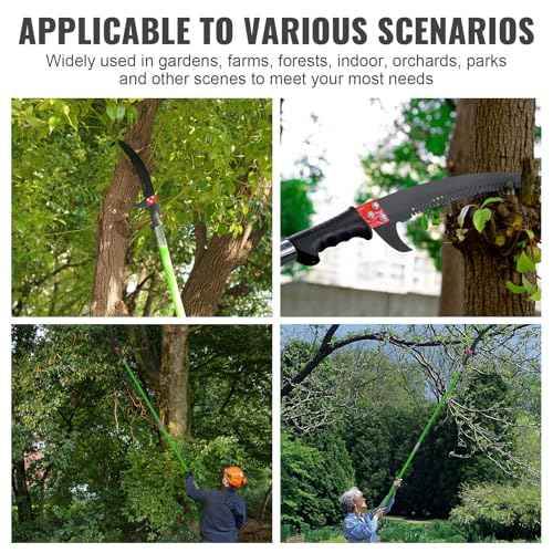 Manual Pole Saw 27ft Extendable Tree Pruner Manual Branches Trimmer Tree Branch Garden Tools Loppers Hand Pole Saws with Lightweight 8 Fiberglass Handles, for Pruning Palms and Shrubs