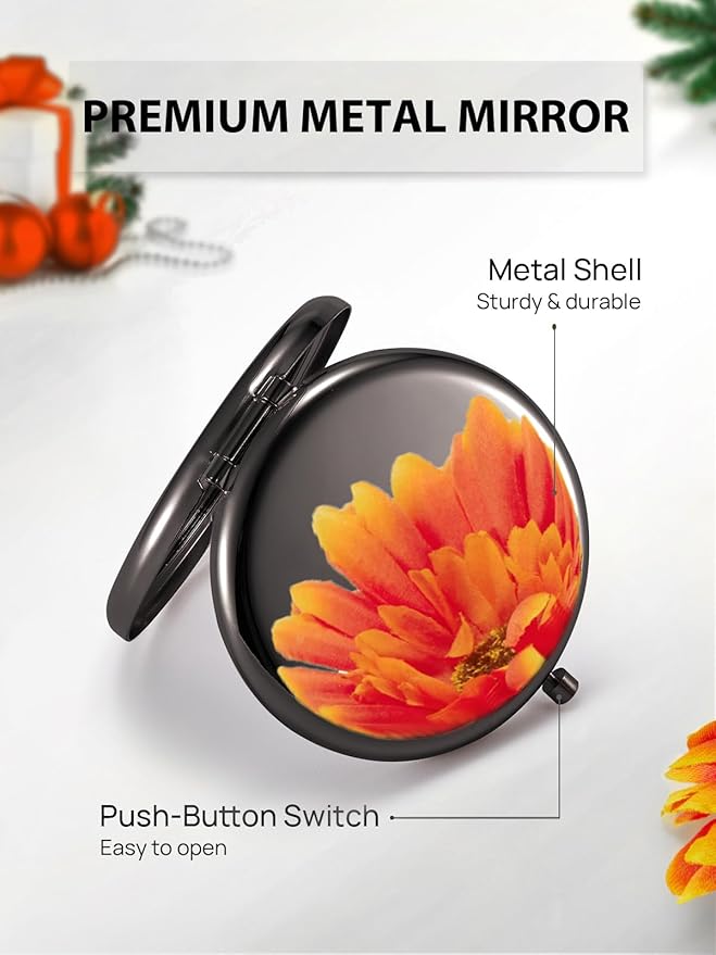 Compact Mirror Bulk, Pack of 12 Double-Sided 1X/2X Magnifying Metal Makeup Mirrors(Round, Onyx Black)