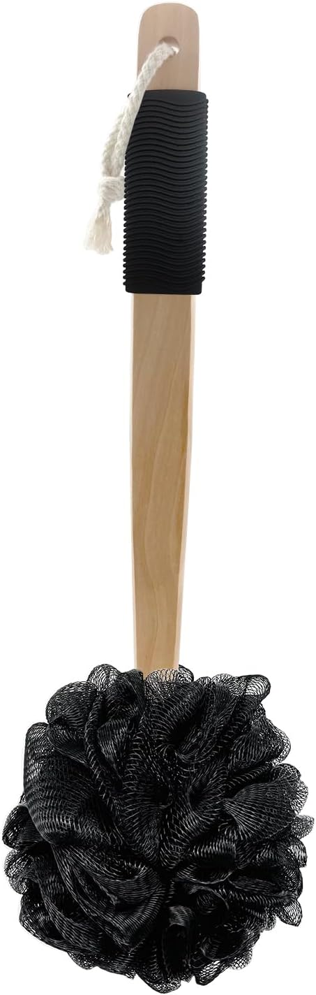 Amazon Basics Exfoliating Loofah Brush, Body Scrubber with Rubber Handle for Shower, Bath Sponge