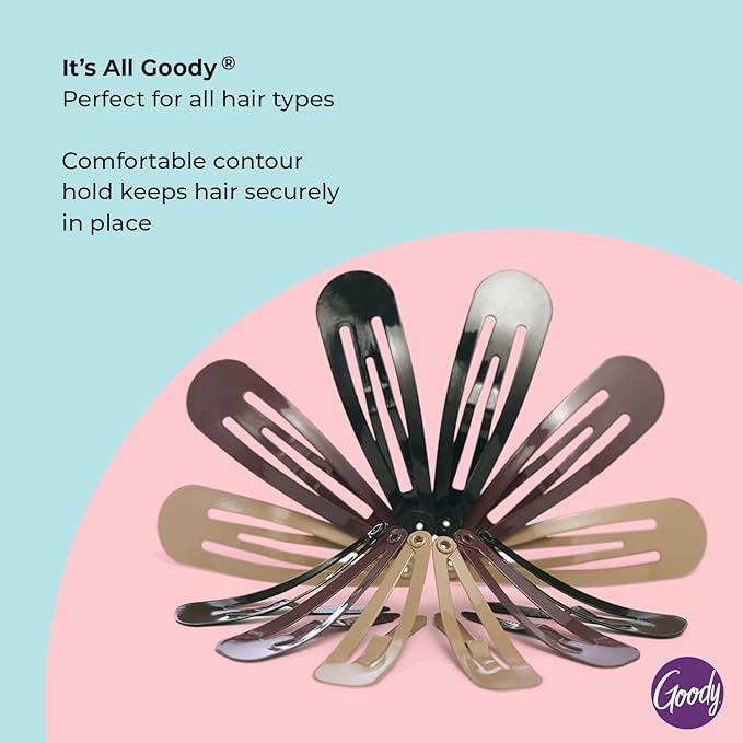 Goody Metal Contour Hair Snap Clips - 12 Count, Assorted Colors - Just Snap Into Place - Suitable for All Hair Types - Pain-Free Hair Accessories for Women and Girls - All Day Comfort (Pack of 2)