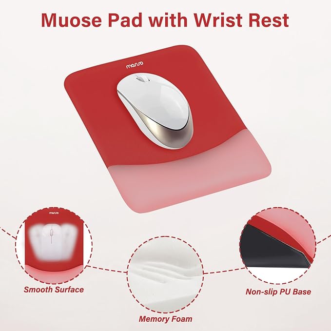 MOSISO Wrist Rest Support for Mouse Pad&Keyboard Set, Rectangular Ergonomic Mousepad Non-Slip Base Home/Office Pain Relief&Easy Typing Pad with Neoprene Cloth&Raised Silicone Lining, Red