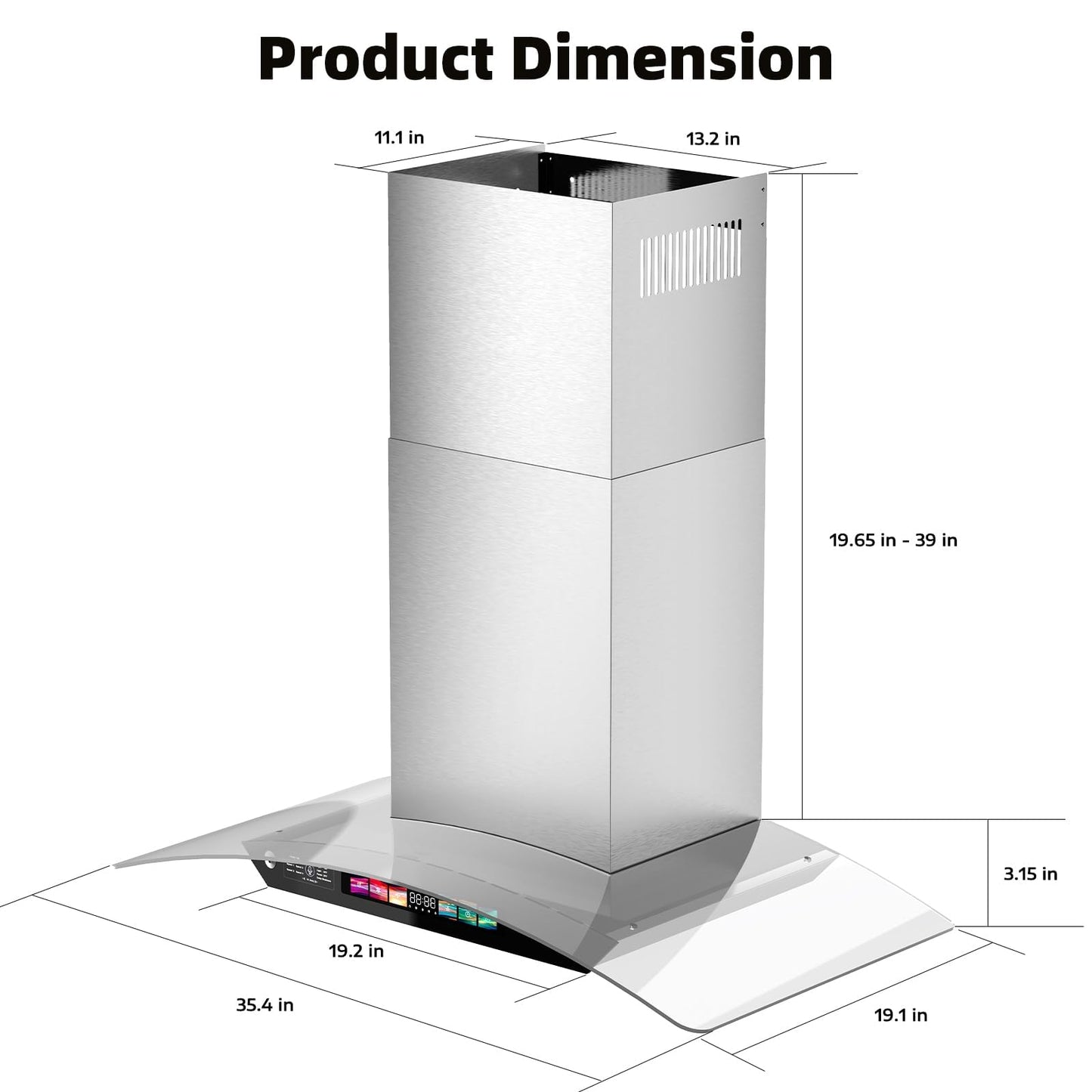 36 inch Wall Mount Range Hood Tempered Glass 900 CFM, Voice/Gesture/Touch Control, Stainless Steel Kitchen Hood Vent with 4 Speed Exhaust Fan, Adjustable Lights, Memory Mode