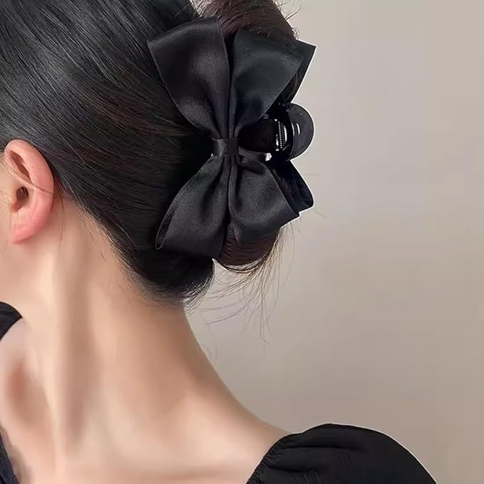 Premium Hair Clips for Women: Bow-knot Claw Clips for Thick and Thin Hair, Big Non-slip Bow Clips in Black