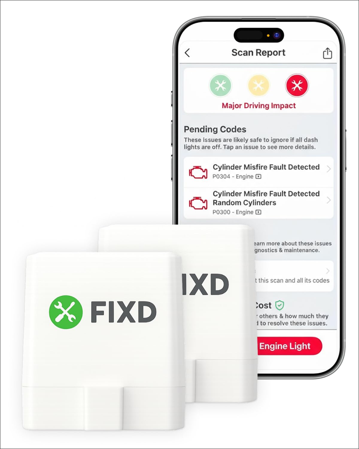 FIXD Bluetooth OBD2 Scanner for iPhone & Android - Diagnostic Scan Tool for Repairs and Car Buying - Check Engine Code Reader & Enhanced Codes - (2 Pack w/Free 14-Day FIXD Premium Bundle)